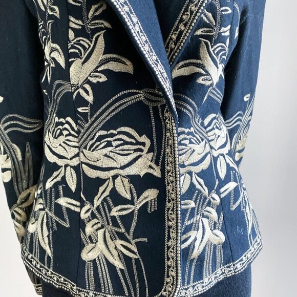 Nygard Collection Black Wool Gold Floral Embroidery Blazer M - Picture 4 of 8